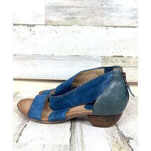 Miz Mooz Womens 11 Blue Leather Studded Cross-Strap Heeled Zip Sandals Retro